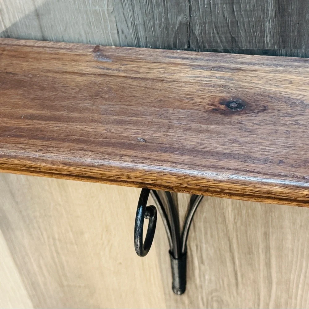 Wood and Wrought Iron Handmade Wall Shelf Bracket in Brown and Black